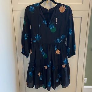 Navy Floral Long Sleeve Mini Dress